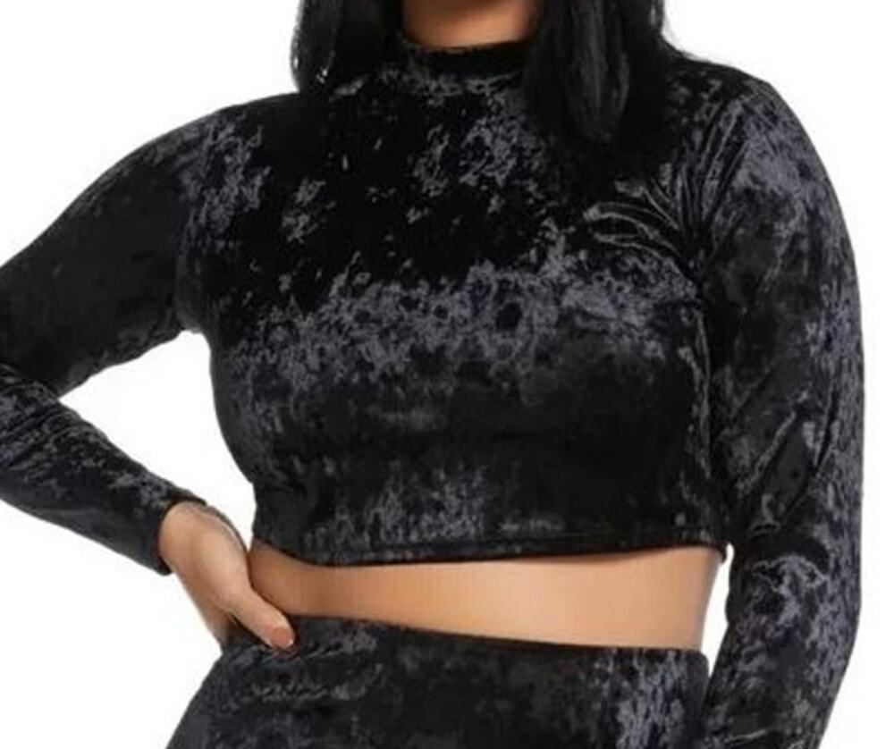 BP Women's Mock Neck Long Sleeve Soft Stretch Velvet Top Black Size 2X